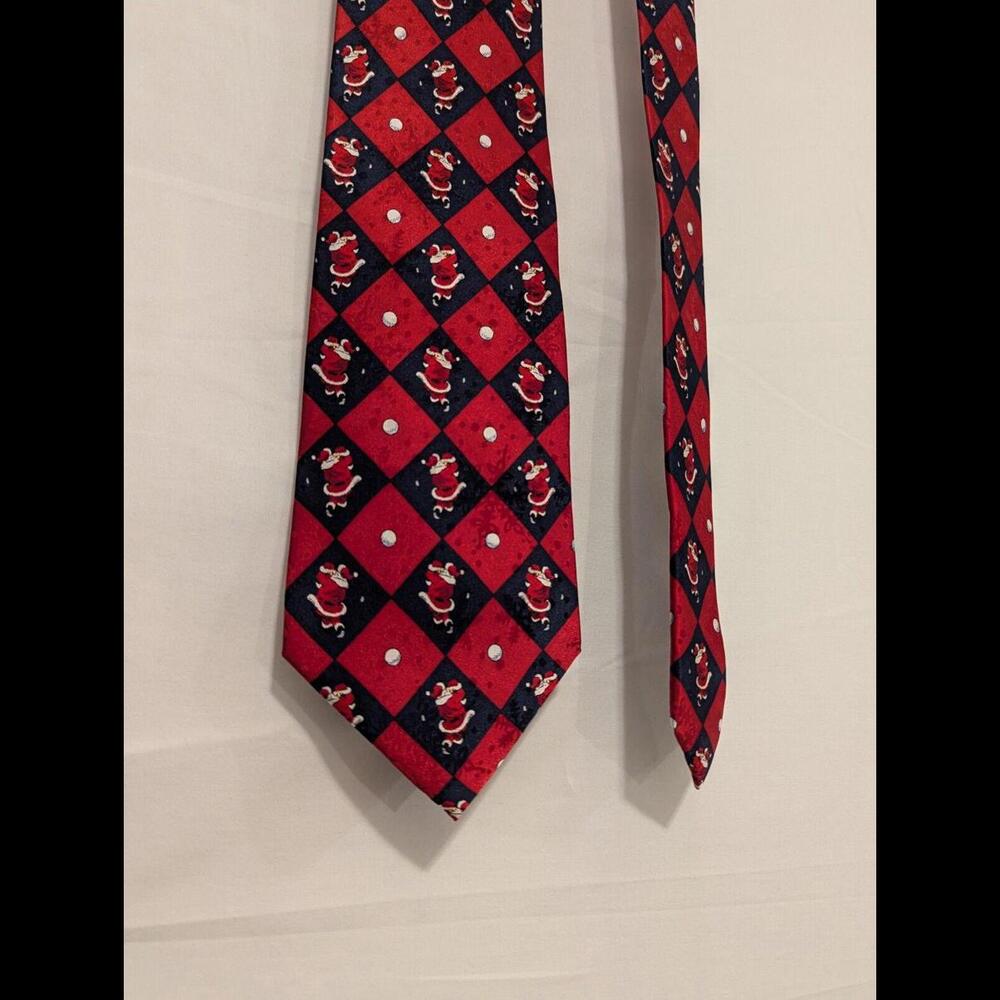 Santa Golf Christmas Tie/American Greetings/Checkered/Holiday/Silk - Picture 4 of 7